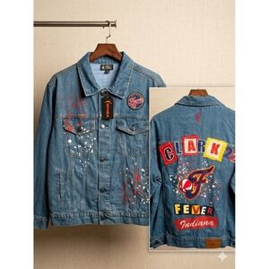 FISLL WNBA Indiana Fever Caitlin Clark Denim Jacket L NWT Embroidered Patches